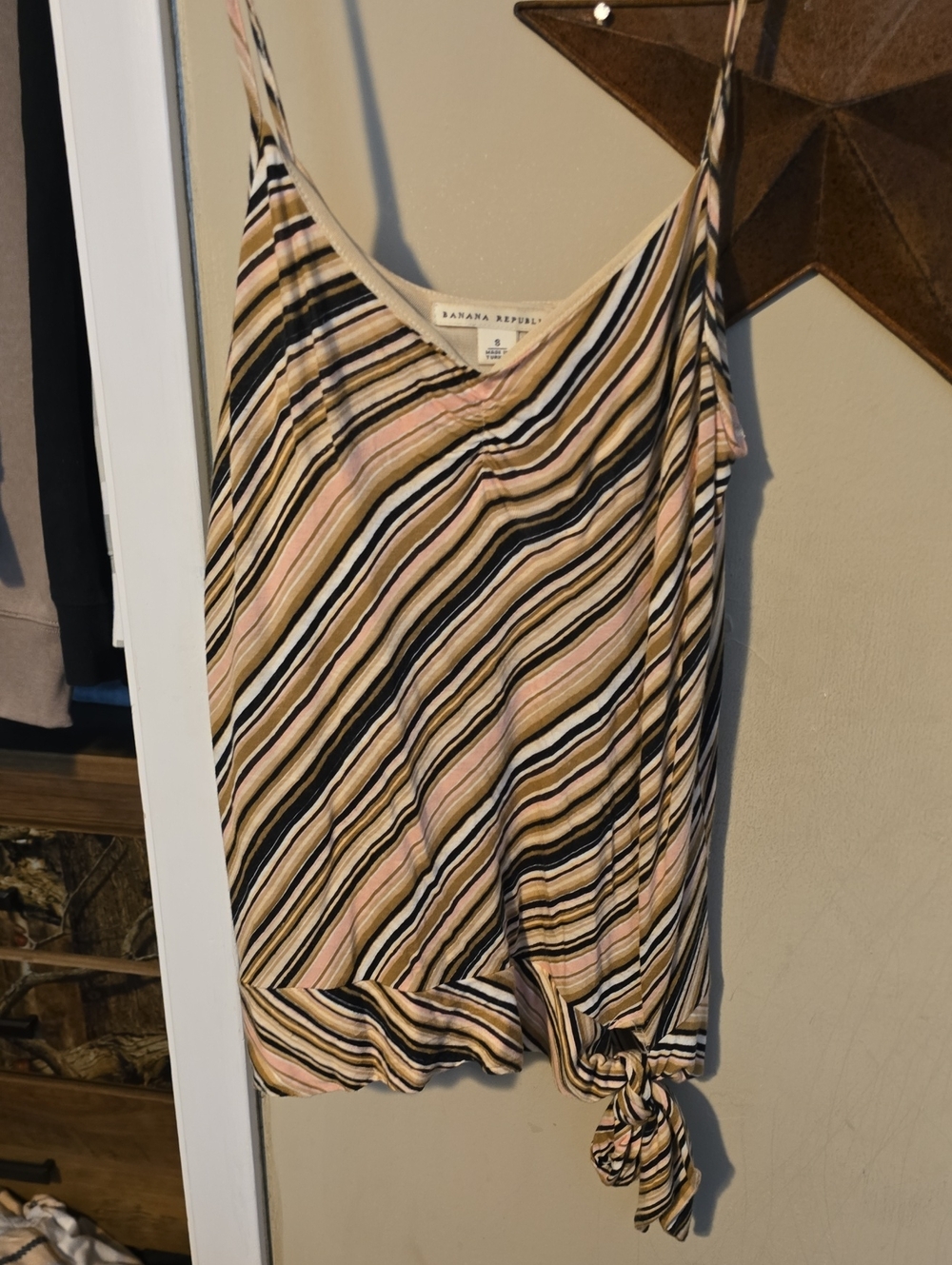 Banana Republic Pink Cream Black Striped Tie-Hem Cami